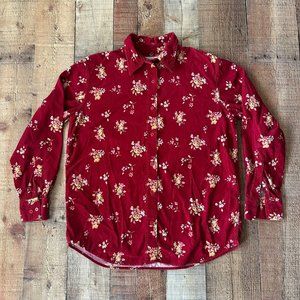 Vintage Cabin Creek Red Floral Button-Up Shirt Long Sleeve Womens Casual Top -M